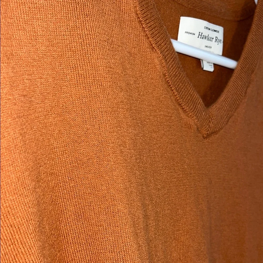 Hawker Rye Cotton Cashmere Rust Men's V-Neck‎ Sweater L